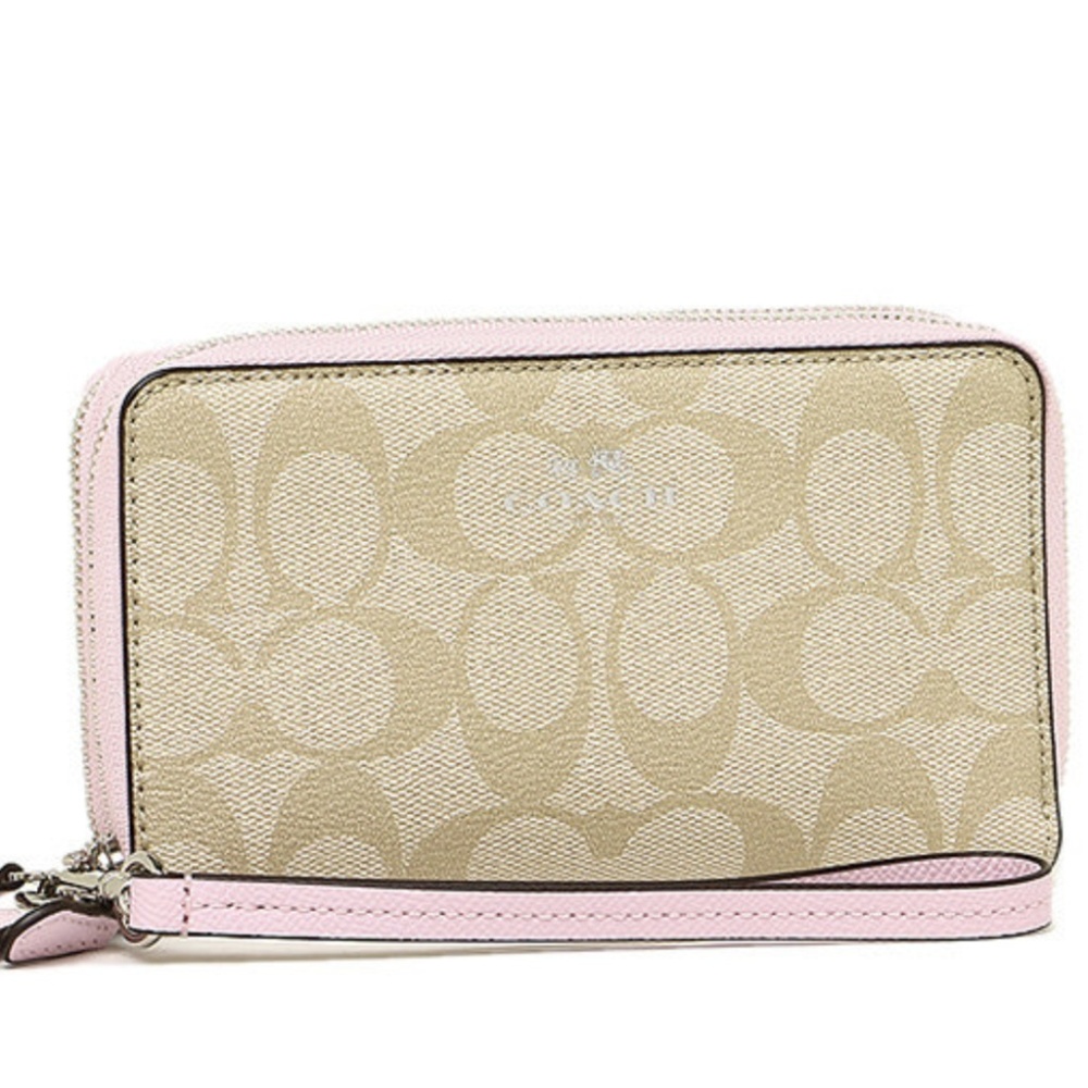 Coach Signature PVC Double Zip Canvas Wristlet Wal